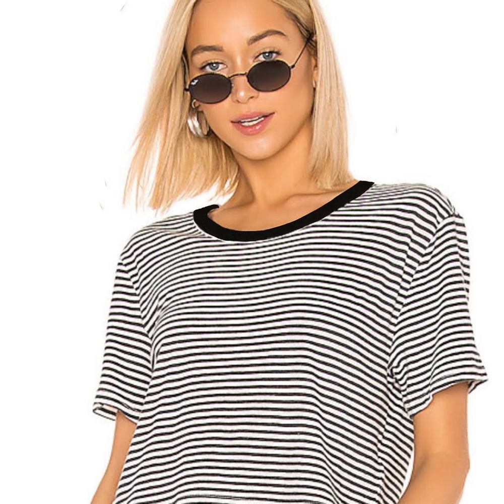 SPLENDID Revolve Black & White Striped Crew Neck Tee Shirt Size XS